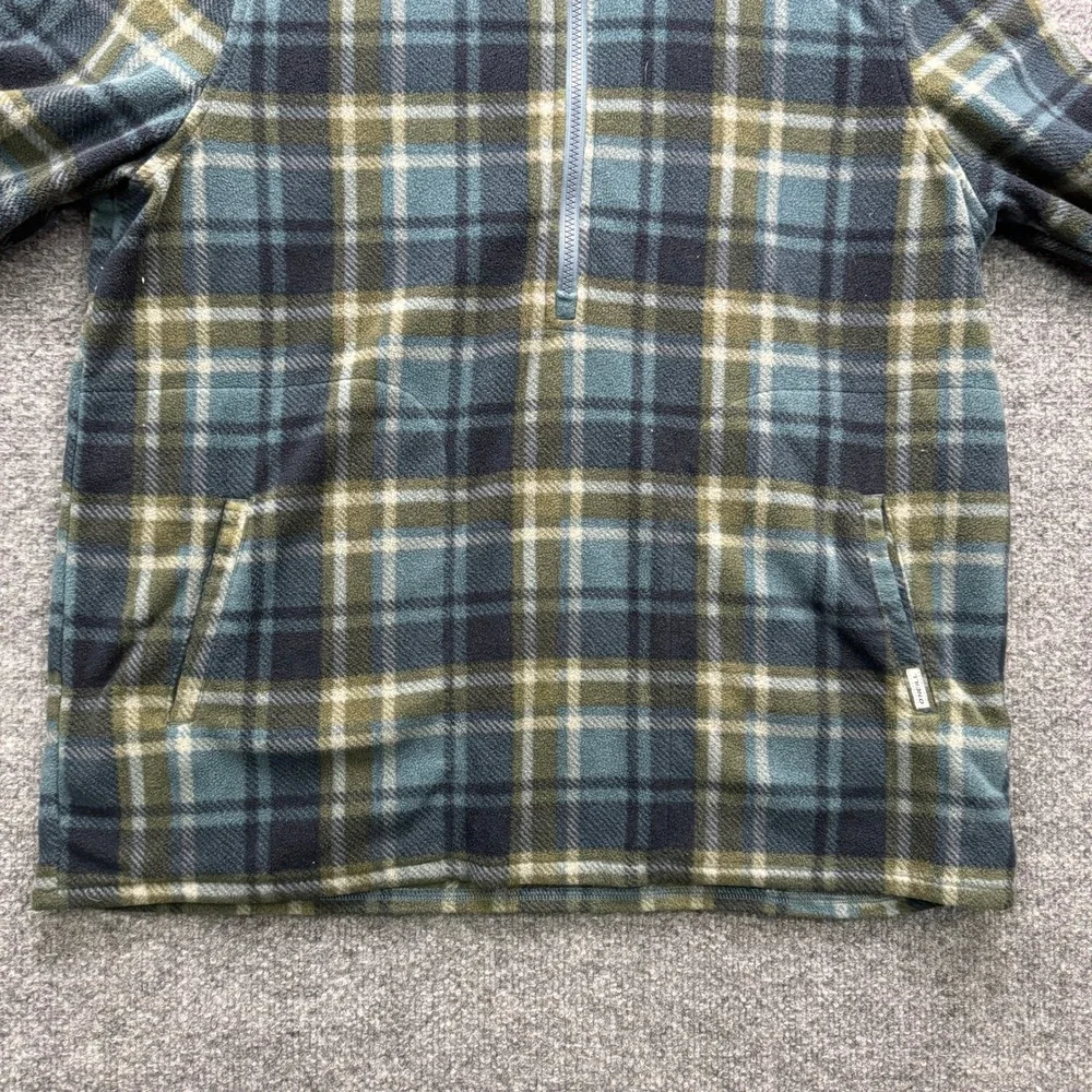 O'Neill Plaid Fleece Hoodie Mens Large Blue Green Quarter Zip Outdoor Fleece